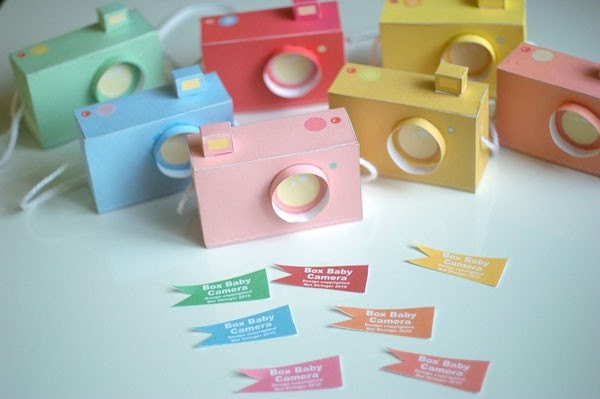Printable SPECIAL - - 7 Box Baby CAMERAS, pastel colours - Printable Paper Craft PDF file (includes all 7 colours)