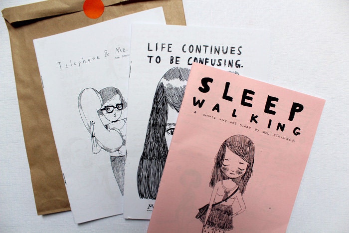 SLEEP WALKING - Zine, A5, 20 pages, colour cover by Mel Stringer - comic diary journal
