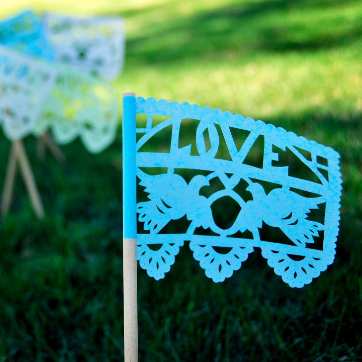 Mexican paper flags . DOS PALOMITAS Banderas (1 doz)