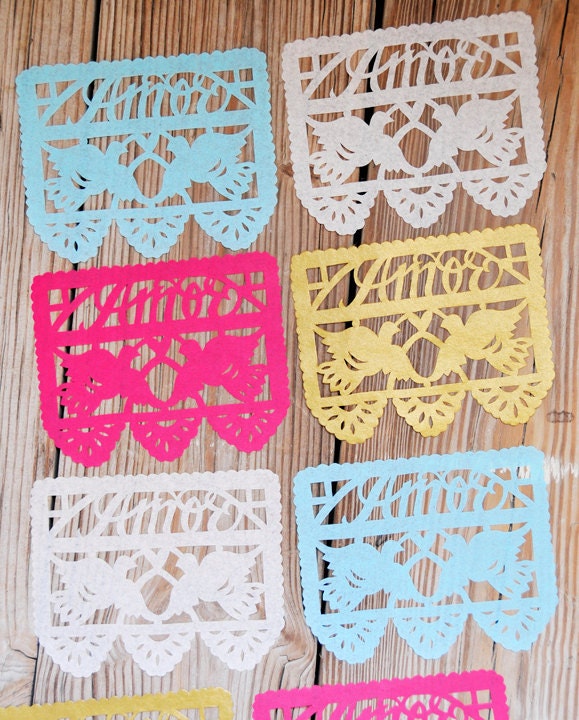 Mexican wedding invitation inserts . Custom color embellishments, Dos Palomitas AMOR (1 doz)