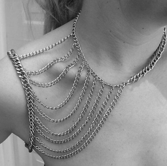 Items similar to Silver Shoulder Armor Body Chain Jewelry Harness on Etsy