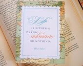 Vintage Map Giclee Print - Life is a Daring Adventure - Helen Keller Quote - 8x10 Art Print