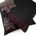 Black and Grey Wool Decorative Pillow, Throw Pillow with Appliquéd Flower