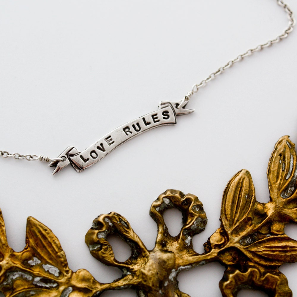 love rules banner fine silver necklace
