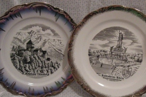 Two Beautiful Vintage West German Bavarian Souvenir Plates