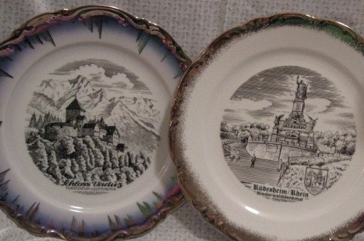 Two Beautiful Vintage West German Bavarian Souvenir Plates