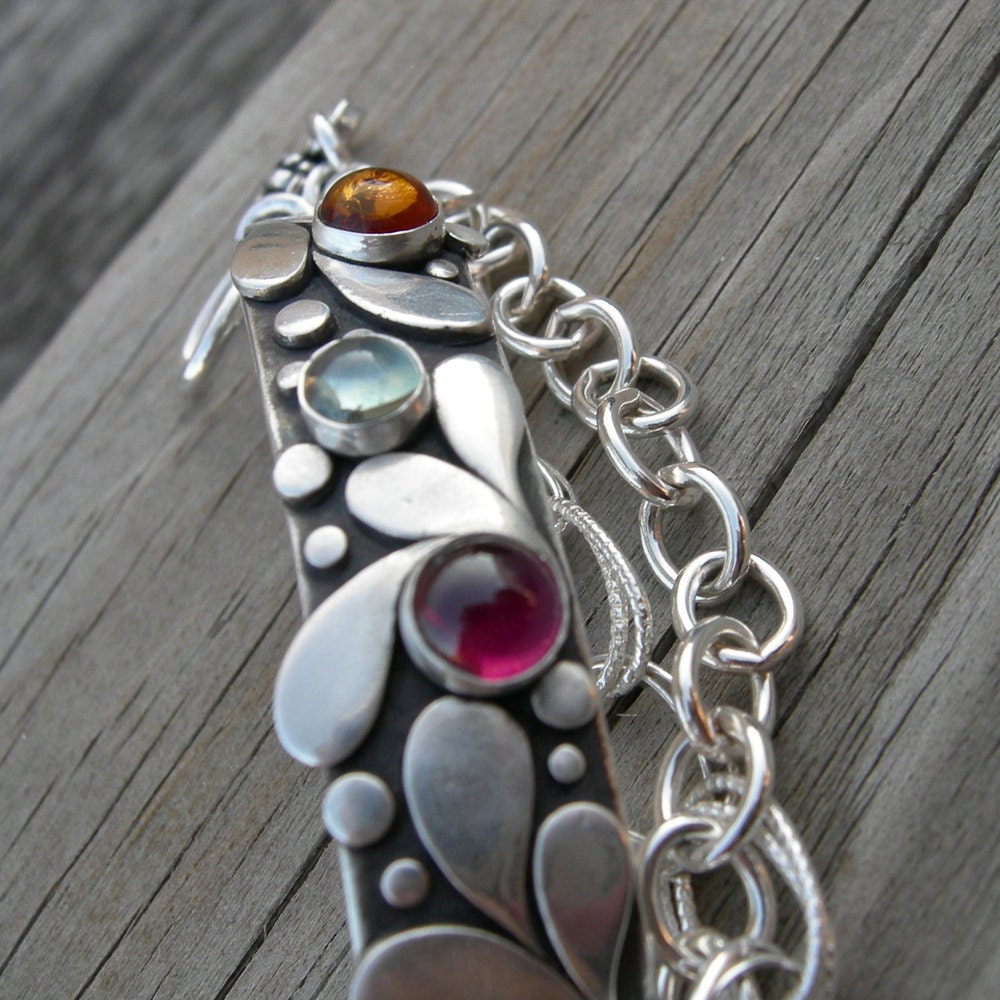 SHIPS IMMEDIATELY State of Jubilation Bracelet Sterling Garnet Sapphire Amber