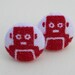 Tiny Robot Fabric Button Sterling Earrings