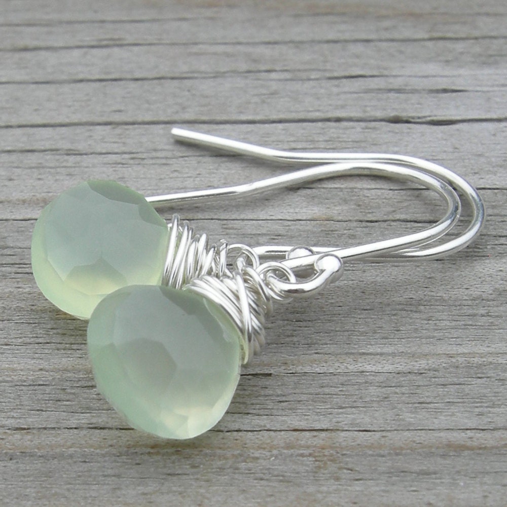 Little Prehnite Briolette Sterling Earrings