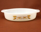 Vtg Fire King Wheat Round Cake Pan Gold on White