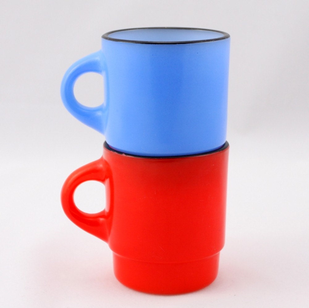 Vintage Fire King Stacking Primary Colors 2 Mugs