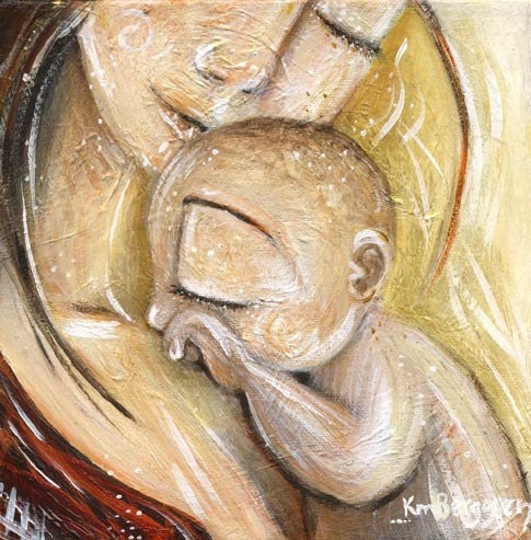mother and baby golden skin cuddle - Solace - Archival 12x12 signed motherhood art print