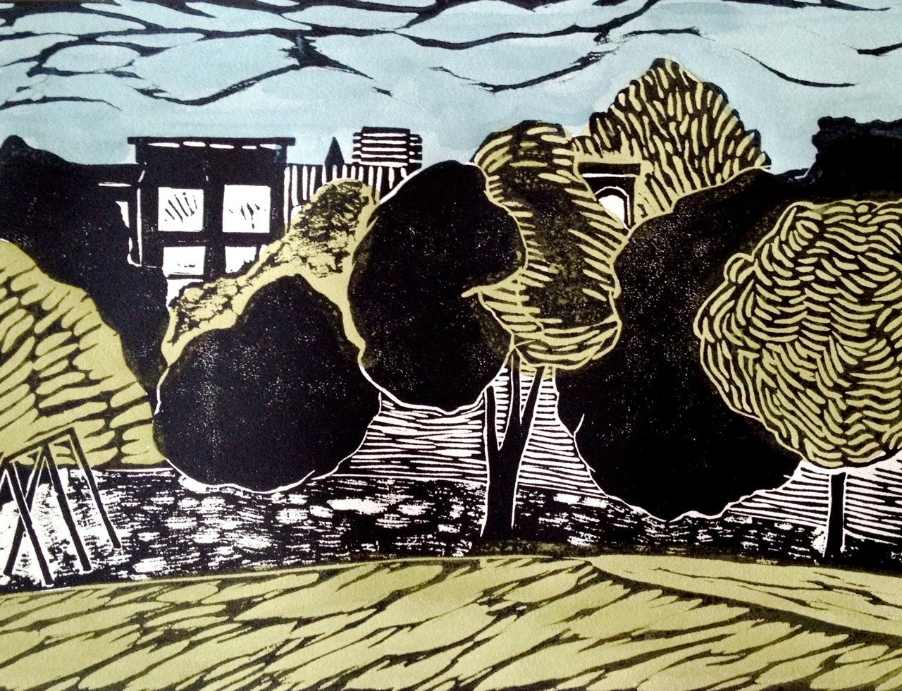 Fort Greene Park linocut by Michelle Han