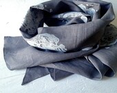 Peony Print Linen Scarf -- Dark Gray