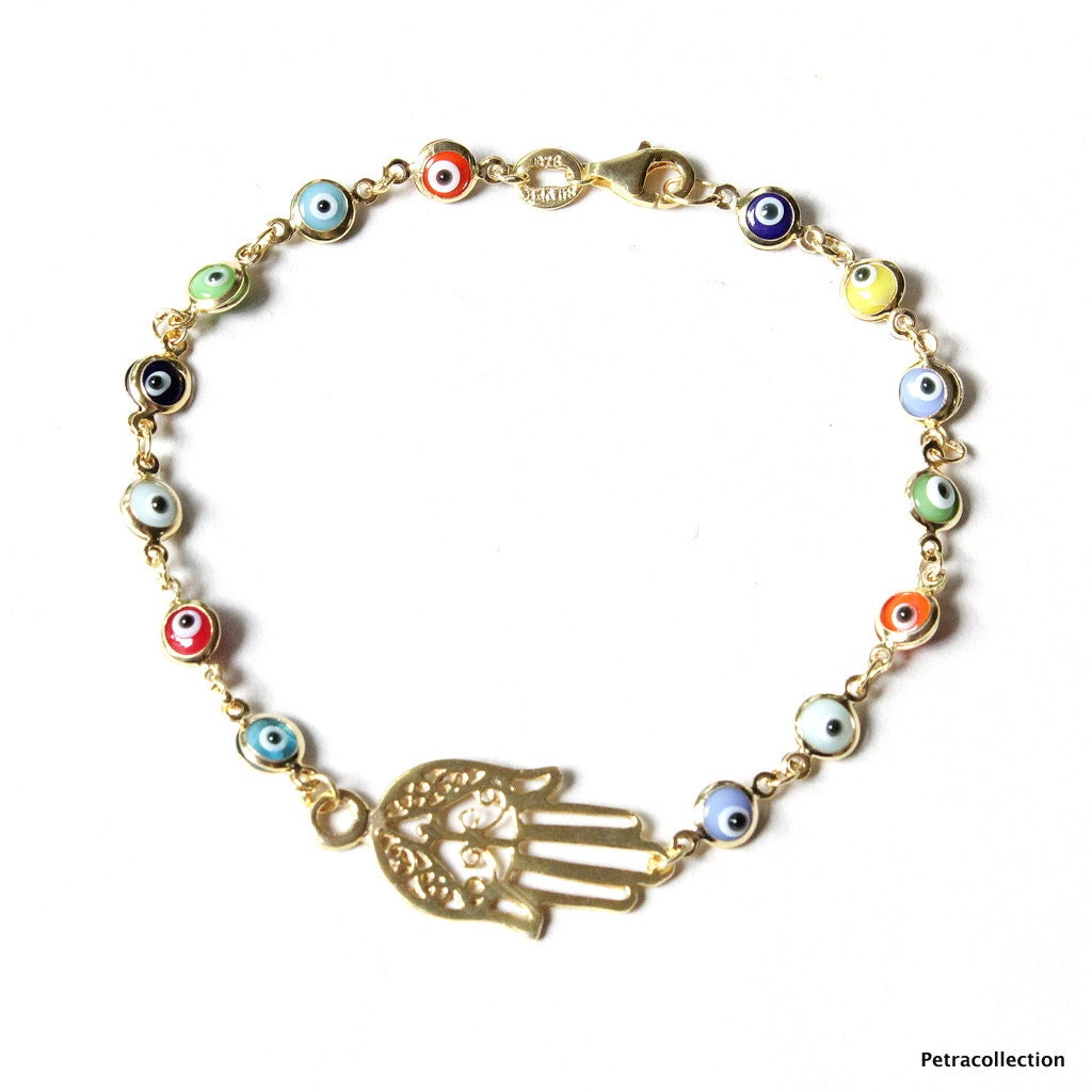 Evil Eye Chain and Hamsa Hand Gold Vermeil Bracelet
