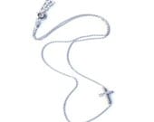 925 Silver Sideways Cross Swarovski Celebrity Necklace - Set Off Center
