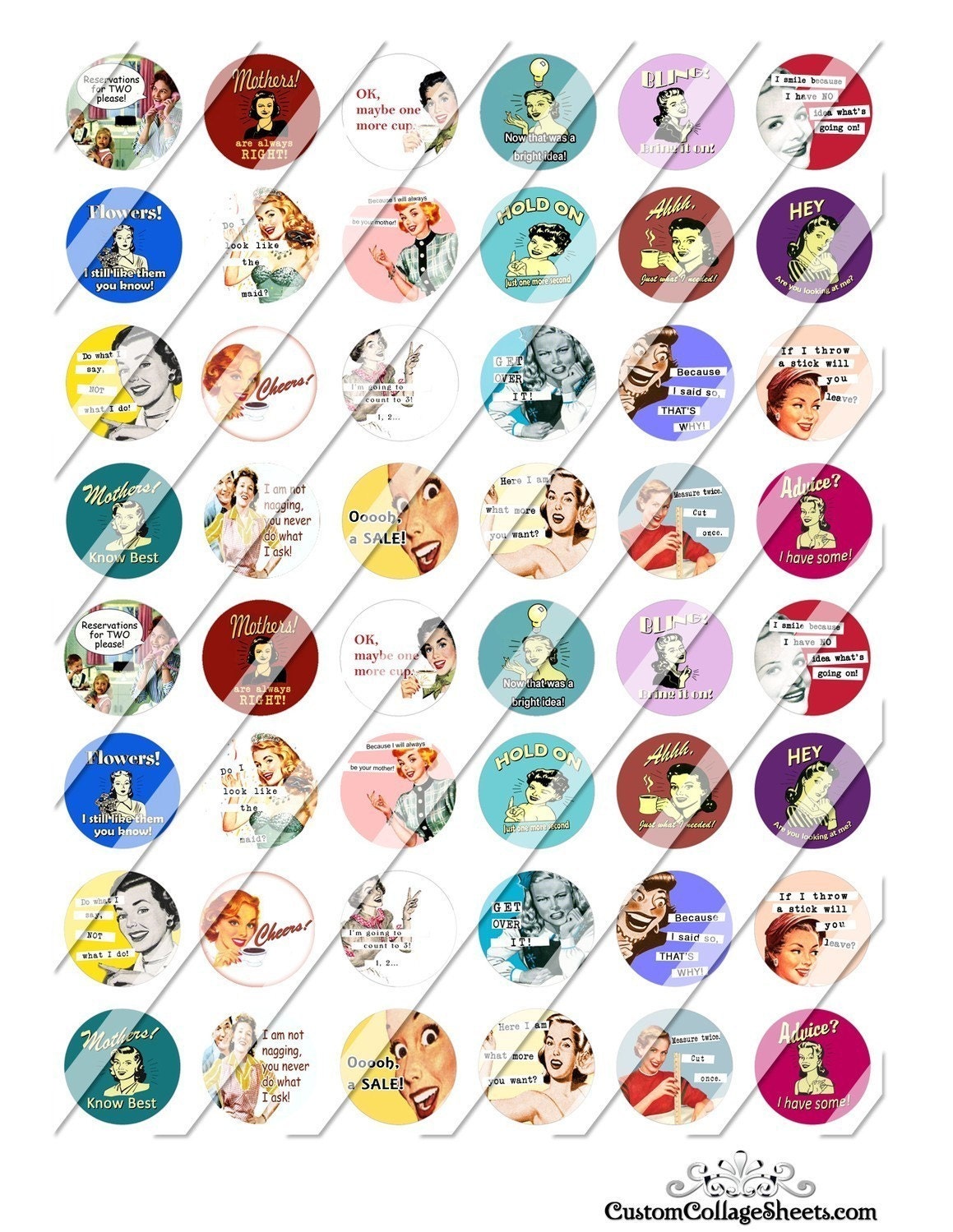 GRAPHIC IMAGES Retro MOM Sayings Graphic Printable Download Sheet Collage Graphics for I Inch Glass Pendants