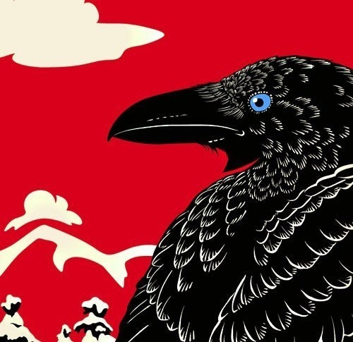 Raven in winter landscape - Giclee Print