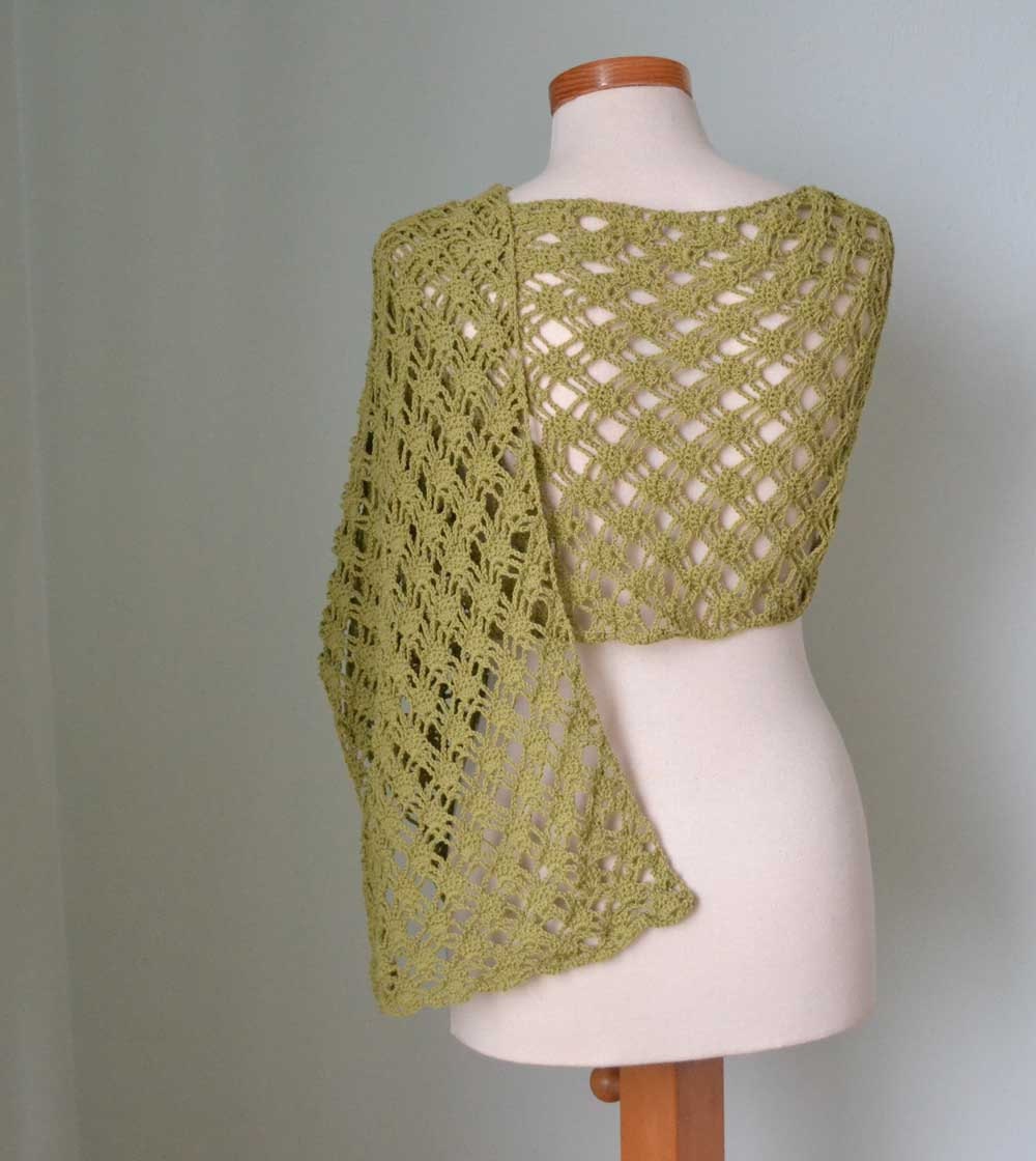 Pistachio green lace crochet stole cotton  F626