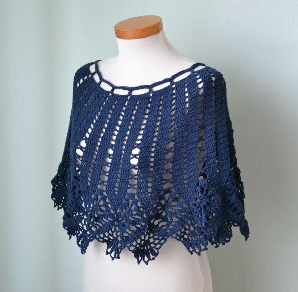 Navy blue lace crochet poncho  G716