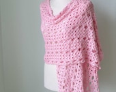 Pink lace crochet shawl stole cotton  G755