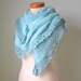 Blue knitted cotton stole with chenille lace crochet trim D370