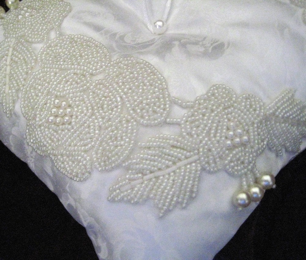 White on White Floral Satin Ring Pillow