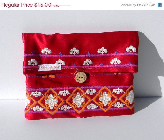 Silk Satin embroidered handmade pouch, carry all, small bag,one of a kind