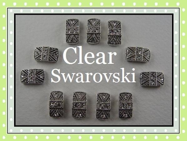 2 Hole Beads QTY 11 Marcasite Tablets Made with Clear Swarovski Crystal Elements