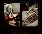 The Girl Back Home - vintage woman photograph - still life with American flag and letters - patriotic Americana art