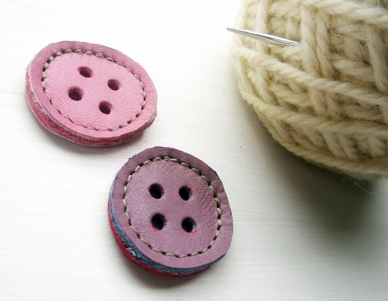 Leather BUTTON handmade in Blossom and Lilac leather, 30mm X 2 by Fairysteps
