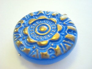 Reversible Blue Bubbles and Flower Handmade Polymer Clay Focal Bead or Pendant