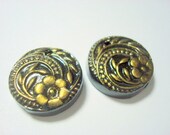 Little Black and Gold Flower Button Handmade Polymer Clay Beads