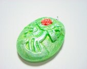 Lovely Lolita Day of the Dead Pendant-Green With a Red Rose in Her Hair