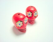 Funky Flowers in Bright Red Howlite Sugar Skull Beads
