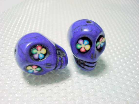 Bright Color Flower Eyes Grape Purple Howlite Skull Beads