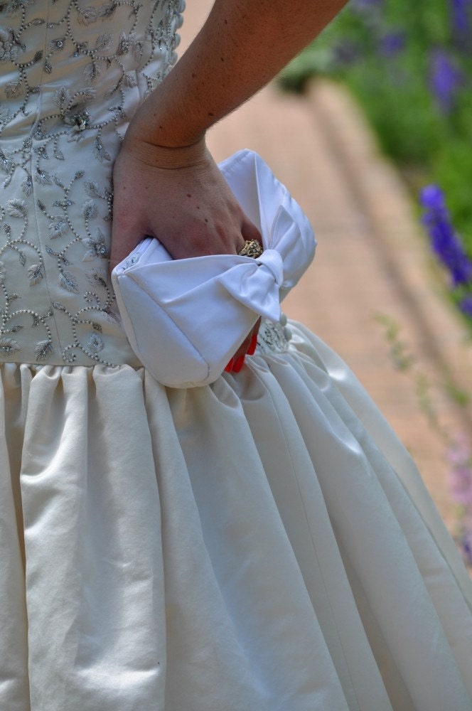 Ivory Bridal Clutch - The Norma Clutch with Bow Handle, Ivory Satin Wedding Purse, Bride Bag Bow