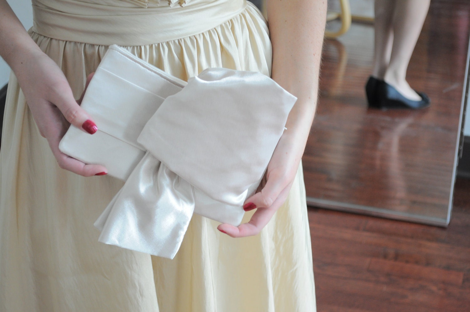 Cream Wedding Purse  - The Christine Clutch in cream satin, bridal, bridesmaids big bow bag, wedding purse, mother of bride or groom clutch