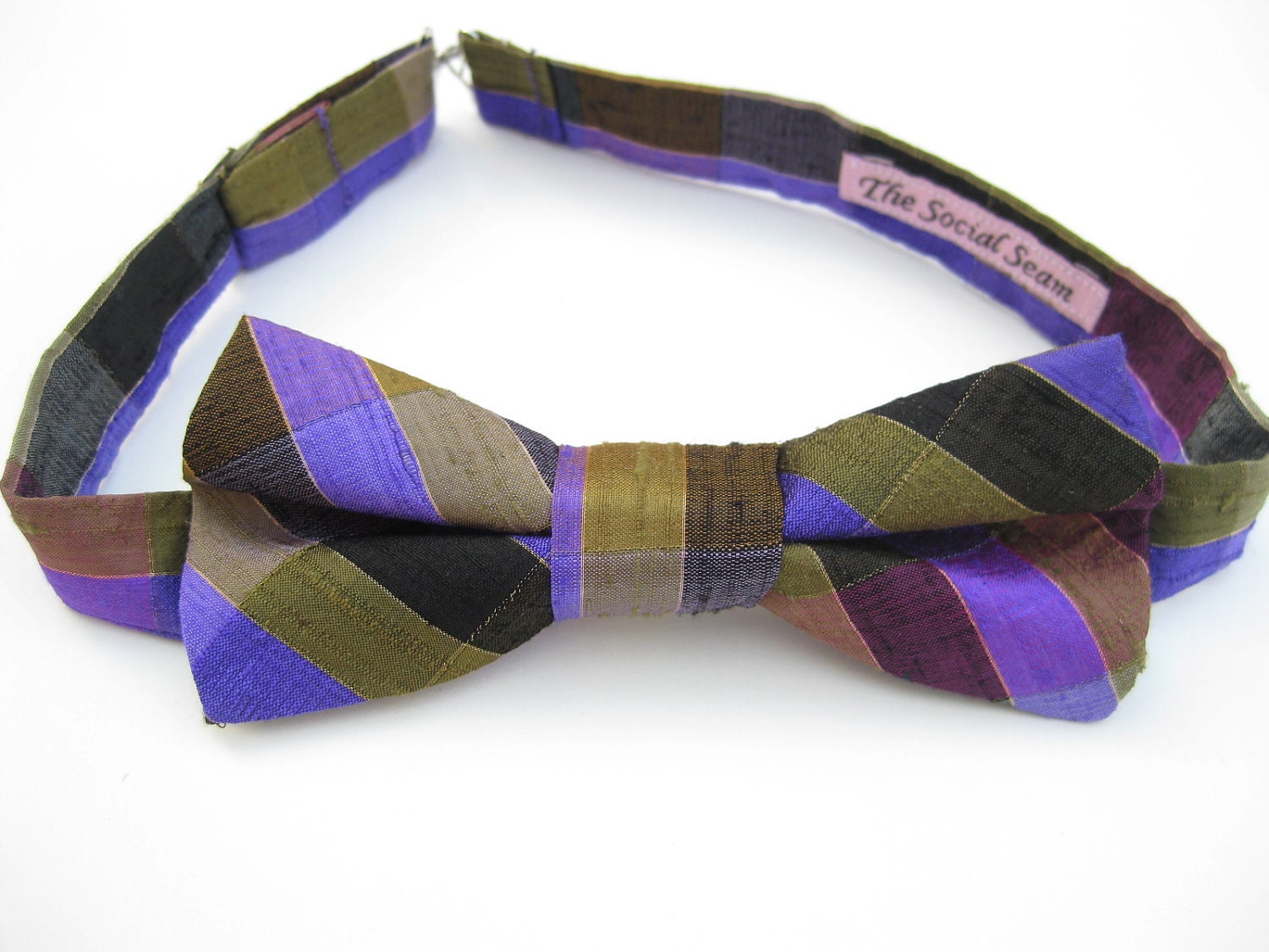 Purple Plaid Bow Tie, The Teddy Bow Tie in plaid silk, men's formalwear, pre tied groom groomsmens bow tie, wedding men accessory