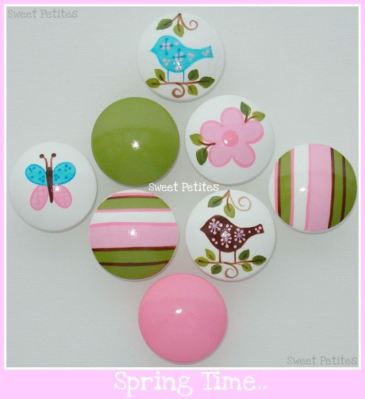 Hand Painted Knobs - Dresser Drawer - Birds - Stripes - Daisy - Butterfly - Spring Time