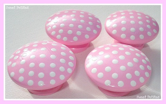 Hand Painted Knob Dresser Drawer Pink with White Polka Dots