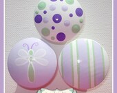 Hand Painted Knob Dresser Drawer Dragonfly Stripes Polka Dots Purple Lilac Green