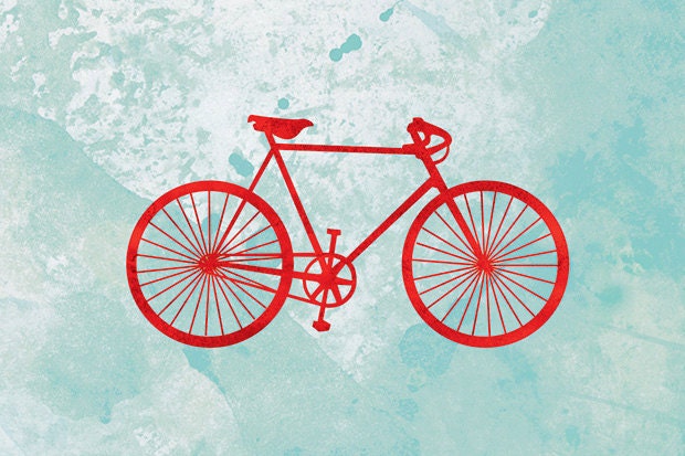 Bicycle Art Print - (red and turquoise) - 24x36 Fine Art Print