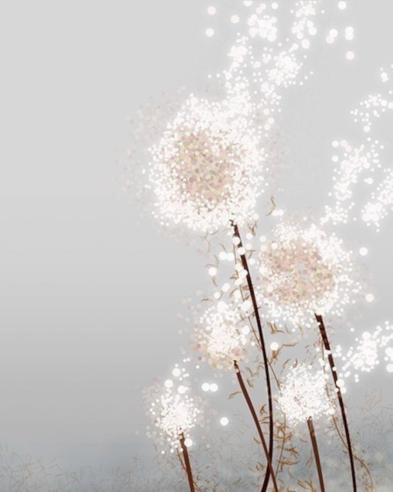 Dandelion Art Print - Perennial Moment (silver) - 8x10 - Modern Flower art - papermoth