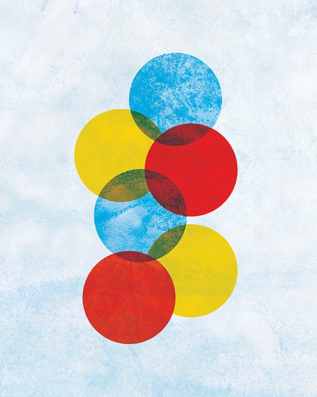 Items similar to Primary Colors Art Circles - 8x10 Print - Red Blue ...
