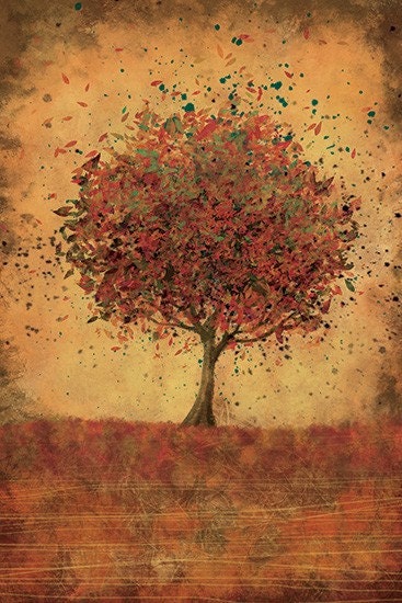 Autumn Tree Modern Wall Art - Welcome Change (burnt orange) - 24x36 LARGE Home Decor Print