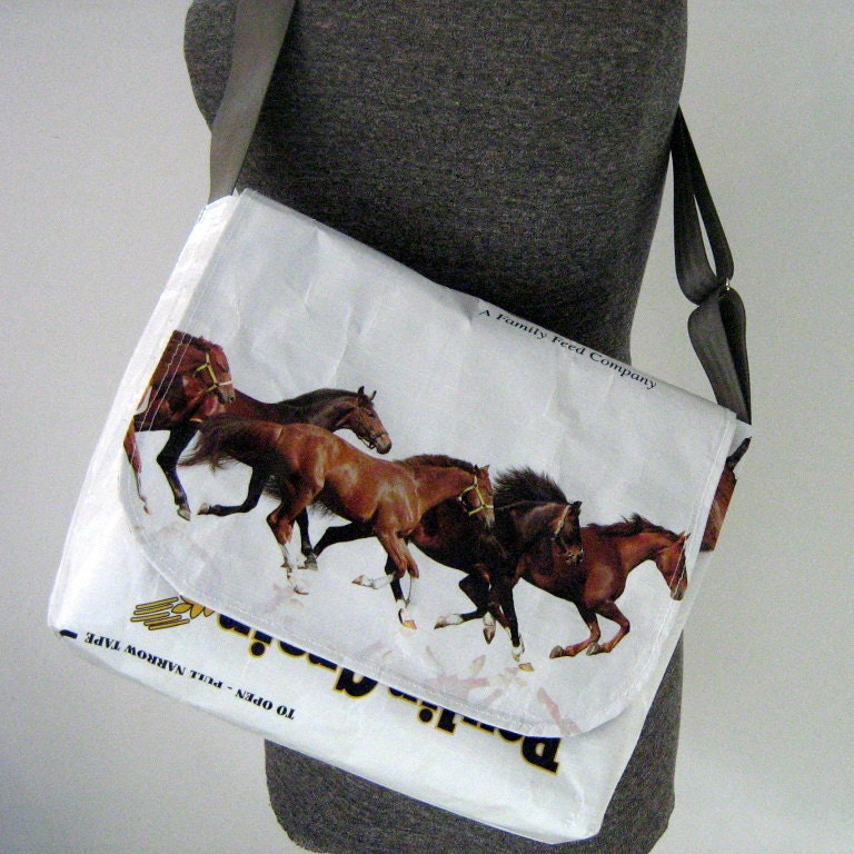 Recycled Horse Feed Bag Messenger Bag by OneWomanStudio on Etsy
