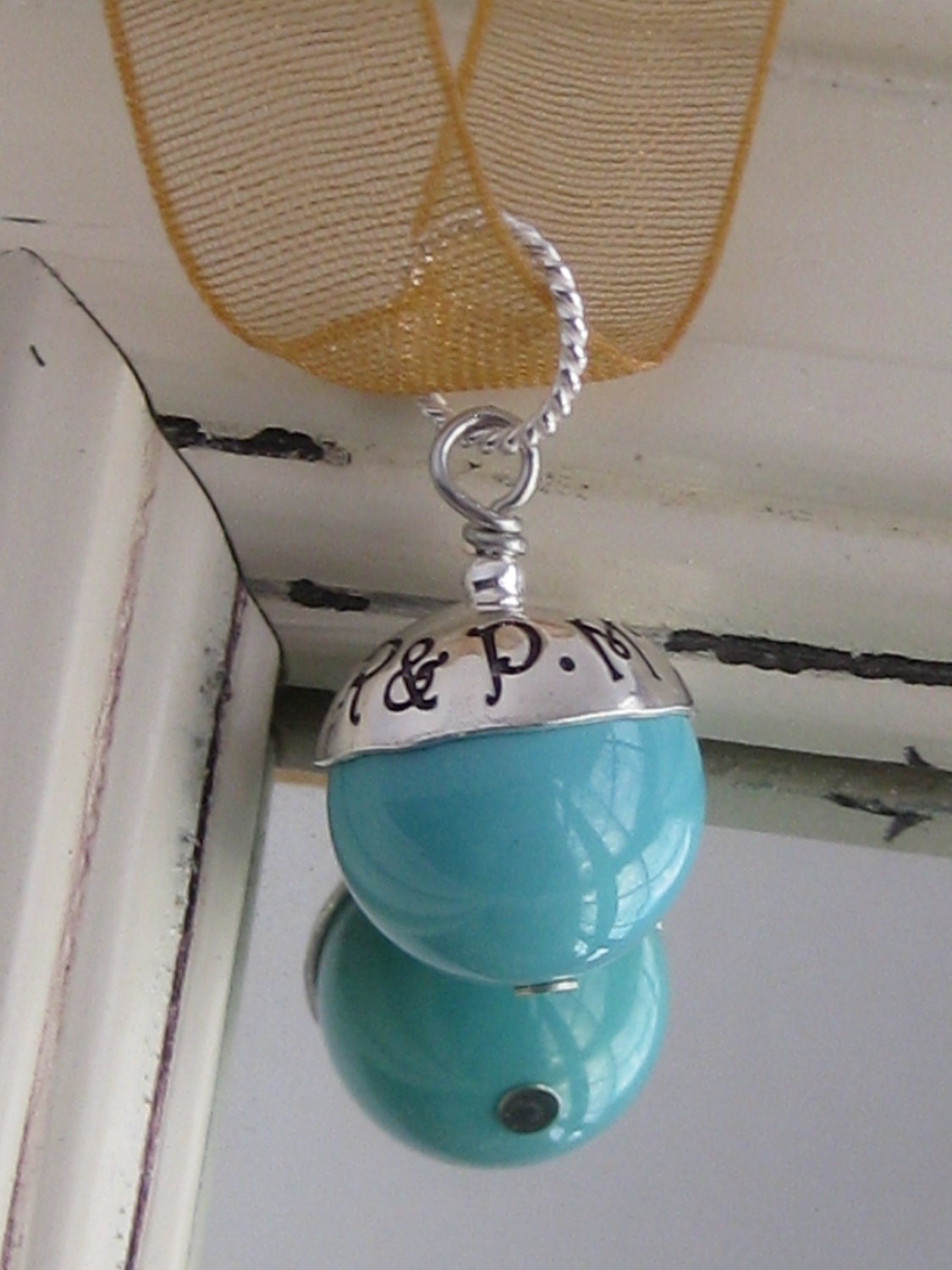 SOMETHING BLUE- Hand Stamped Custom Wedding Bouquet Charm- GOLD, fits Large Hole Charm bracelets