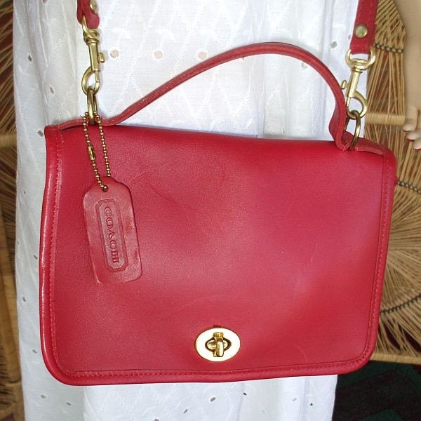 Vintage COACH Red Leather Purse Handbag Cross Body by ClubVintage