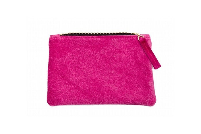 SALE Soft and simple leather pouch Fuchsia Ready to ship